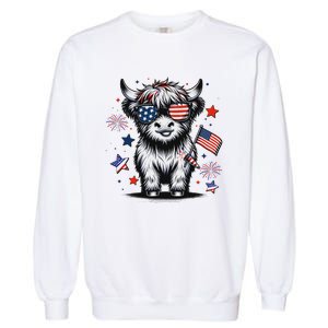 Patriotic Highland Cow 4th Of July Garment-Dyed Sweatshirt