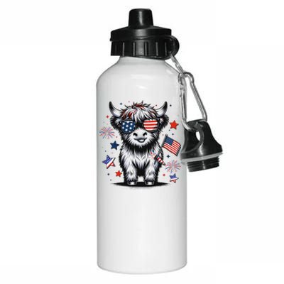 Patriotic Highland Cow 4th Of July Aluminum Water Bottle