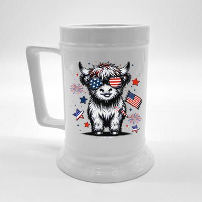 Patriotic Highland Cow 4th Of July Beer Stein