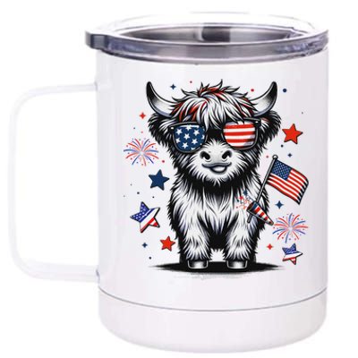 Patriotic Highland Cow 4th Of July 12 oz Stainless Steel Tumbler Cup