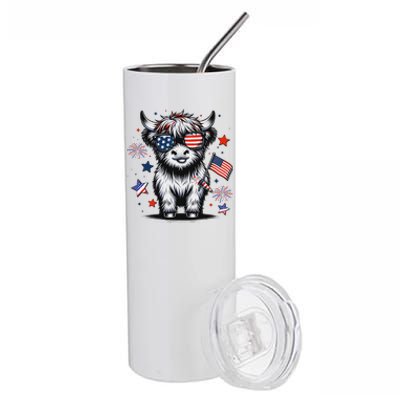 Patriotic Highland Cow 4th Of July Stainless Steel Tumbler