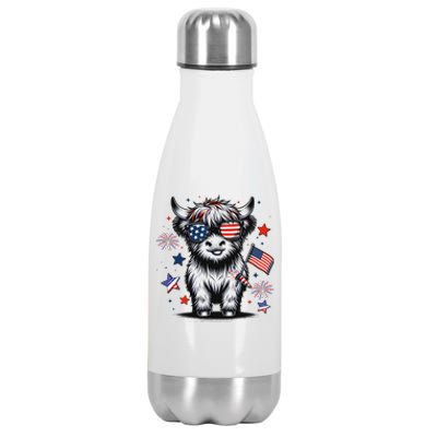 Patriotic Highland Cow 4th Of July Stainless Steel Insulated Water Bottle