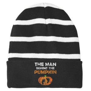 Pregnant Halloween Costume For Dad Expecting Lil Pumpkin Striped Beanie with Solid Band