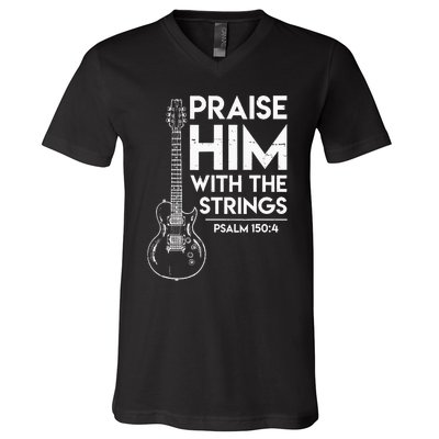 Praise Him Christian Worship Electric Guitar Jesus 3 V-Neck T-Shirt