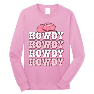 Pink Howdy Cow Print Western Country Cowgirl Texas Rodeo Long Sleeve Shirt