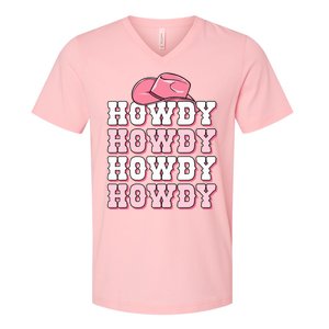 Pink Howdy Cow Print Western Country Cowgirl Texas Rodeo V-Neck T-Shirt