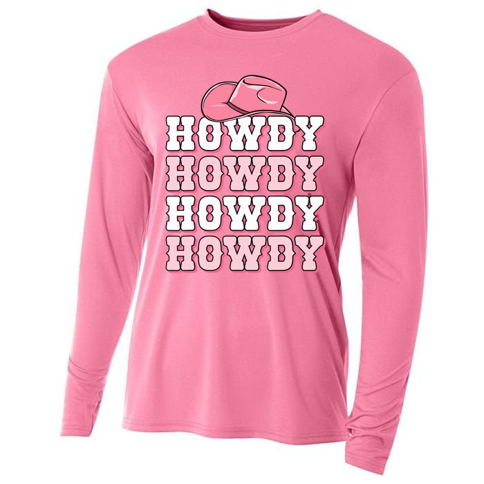 Pink Howdy Cow Print Western Country Cowgirl Texas Rodeo Cooling Performance Long Sleeve Crew