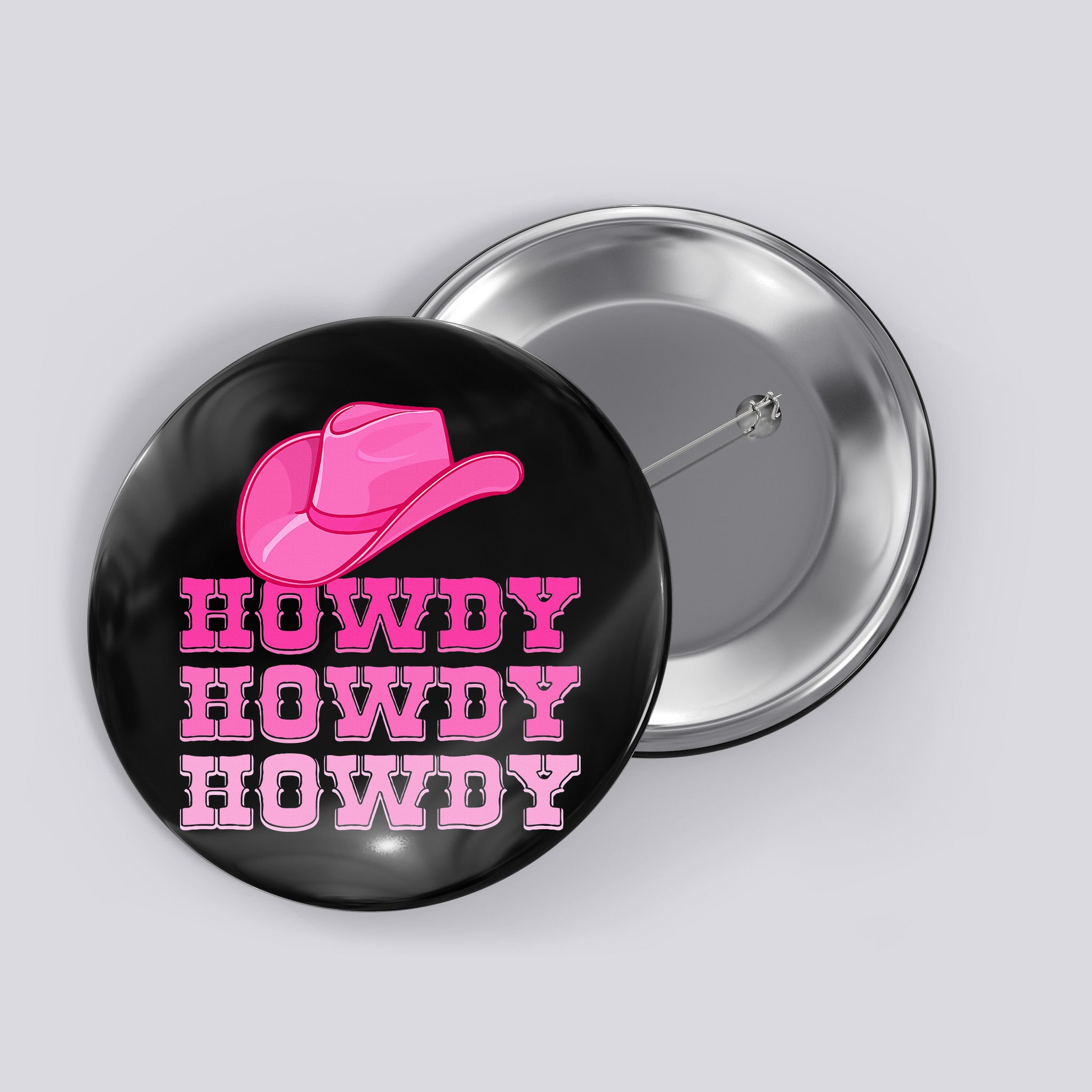 Pink Howdy Cowgirl Western Country Rodeo Button