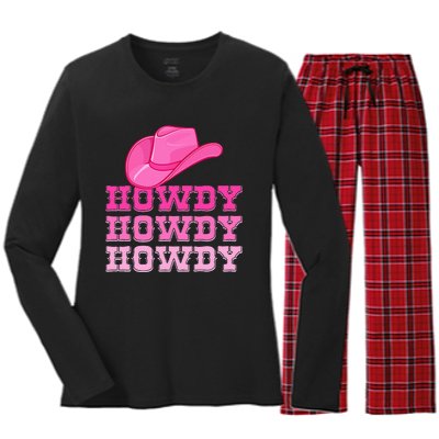 Pink Howdy Cowgirl Western Country Rodeo Women's Long Sleeve Flannel Pajama Set 