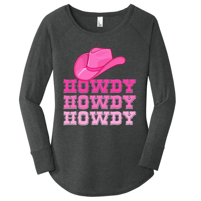 Pink Howdy Cowgirl Western Country Rodeo Women's Perfect Tri Tunic Long Sleeve Shirt