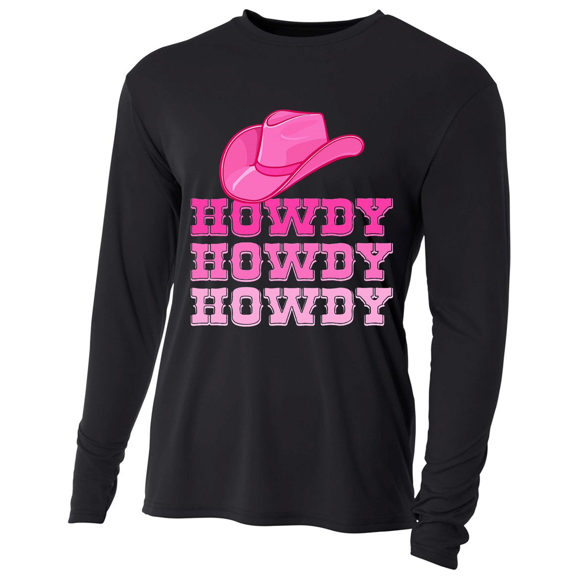 Pink Howdy Cowgirl Western Country Rodeo Cooling Performance Long Sleeve Crew