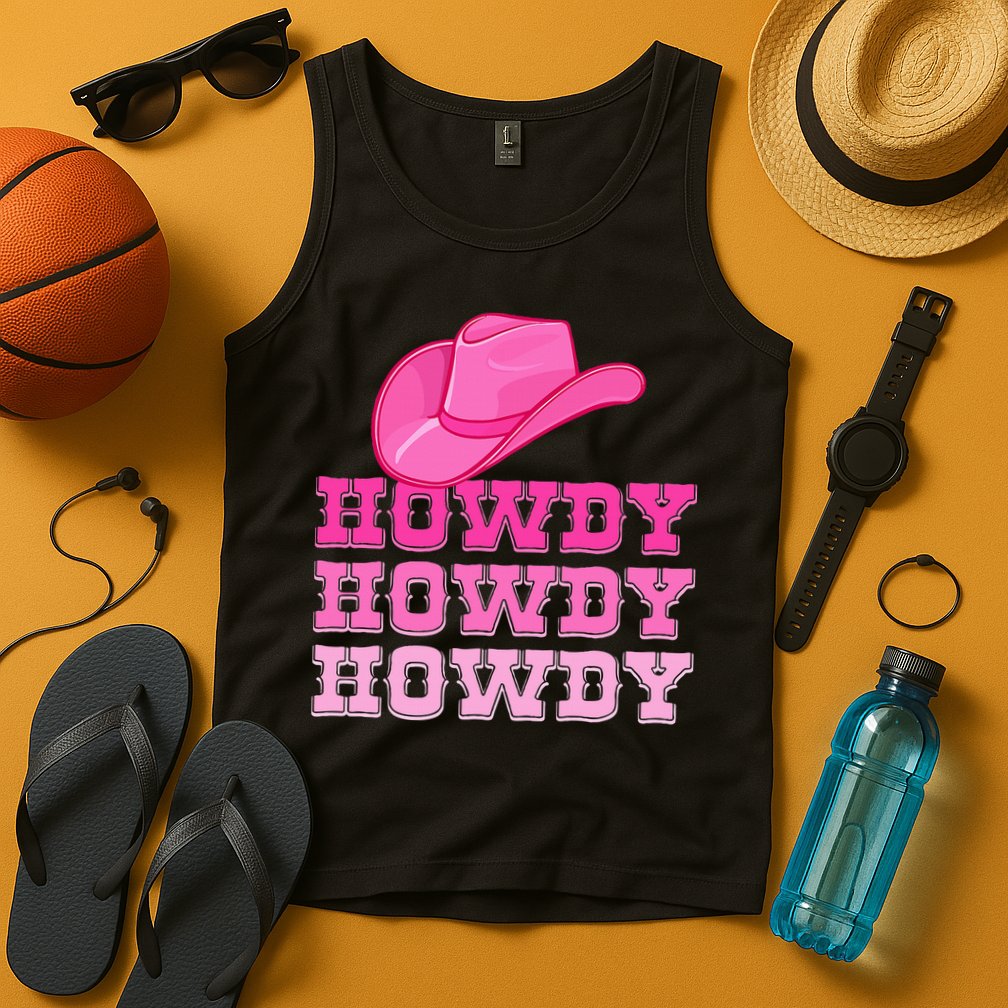 Pink Howdy Cowgirl Western Country Rodeo Tank Top