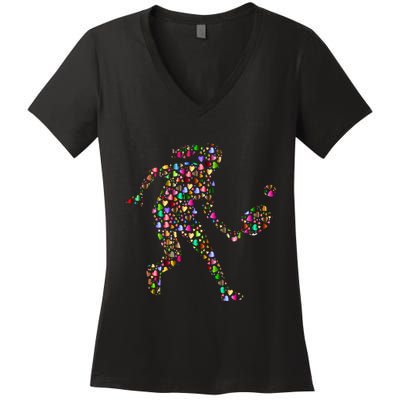 Pickleball Heart Color Women's V-Neck T-Shirt