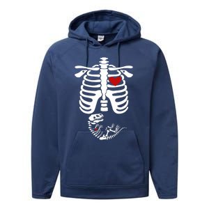 Pregnant Halloween Costume Dinosaur Skeleton Pregnant Mom Gift Performance Fleece Hoodie