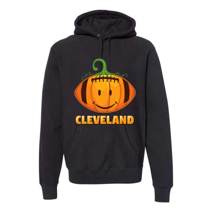 Pumpkin Halloween Costume Cleveland Football Cool Smile Face Premium Hoodie