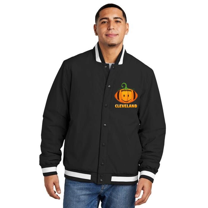 Pumpkin Halloween Costume Cleveland Football Cool Smile Face Insulated Varsity Jacket