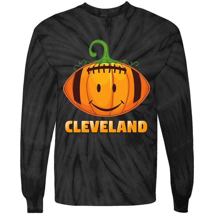 Pumpkin Halloween Costume Cleveland Football Cool Smile Face Tie-Dye Long Sleeve Shirt