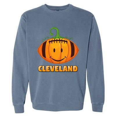 Pumpkin Halloween Costume Cleveland Football Cool Smile Face Garment-Dyed Sweatshirt