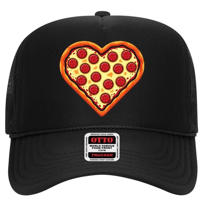 Pizza Heart Cute Valentines Day High Crown Mesh Back Trucker Hat