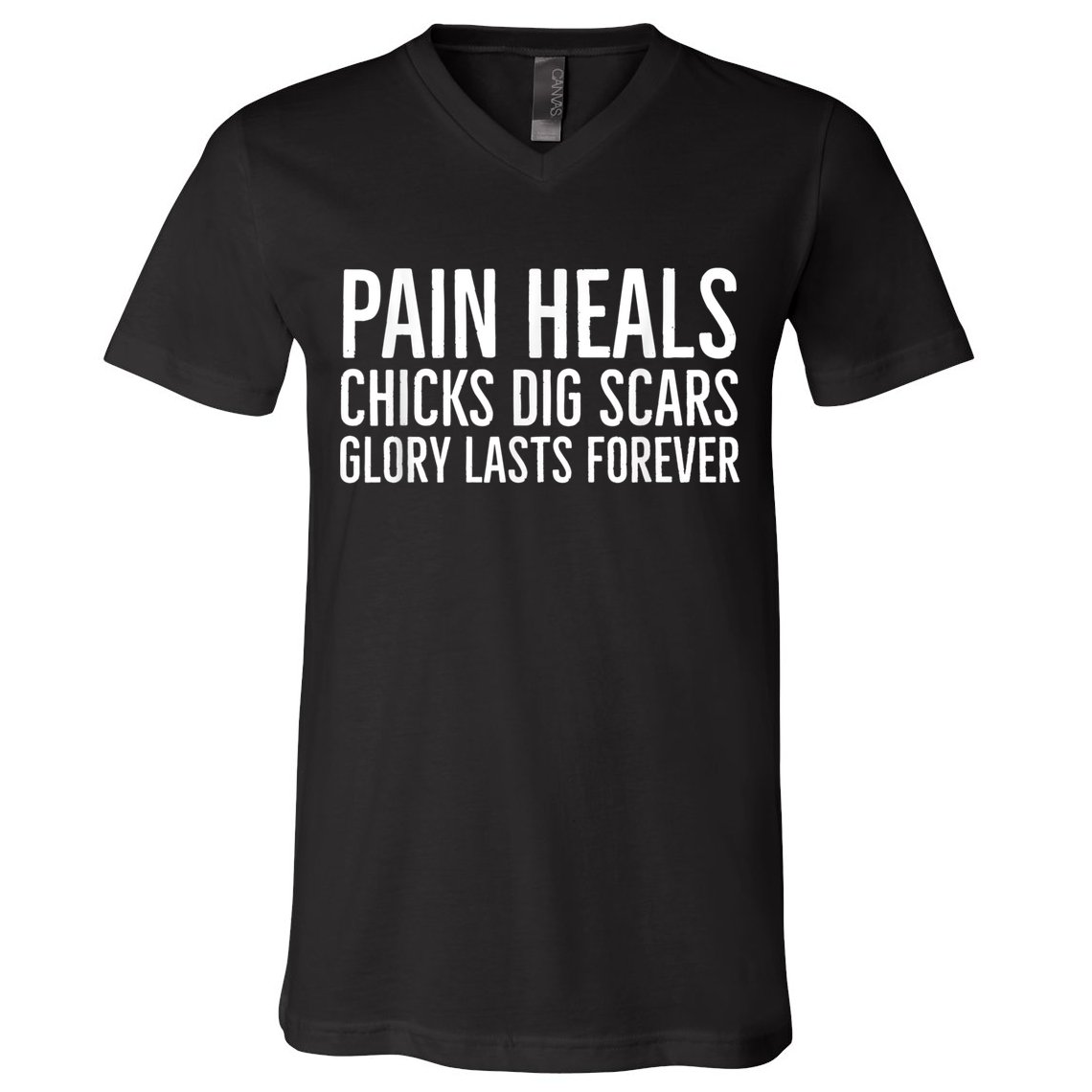 Pain Heals Chicks Dig Scars Glory Lasts Forever V-Neck T-Shirt