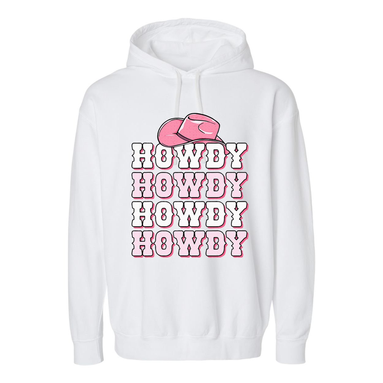 Pink Howdy Cow Print Western Country Cowgirl Texas Rodeo Garment-Dyed Fleece Hoodie