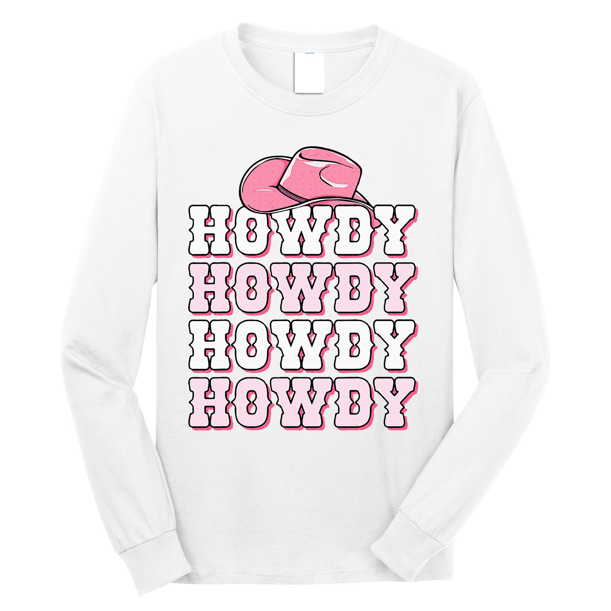 Pink Howdy Cow Print Western Country Cowgirl Texas Rodeo Long Sleeve Shirt