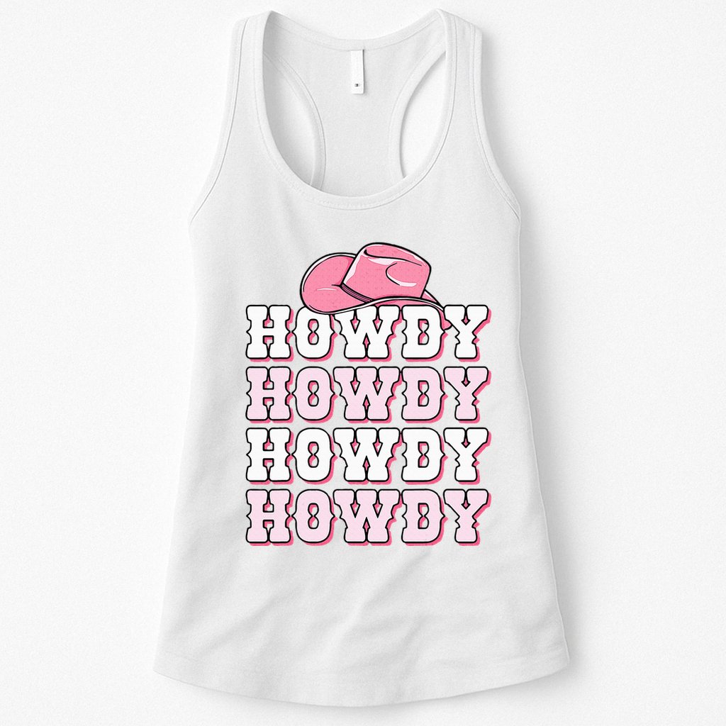 Pink Howdy Cow Print Western Country Cowgirl Texas Rodeo Womens Tank Top