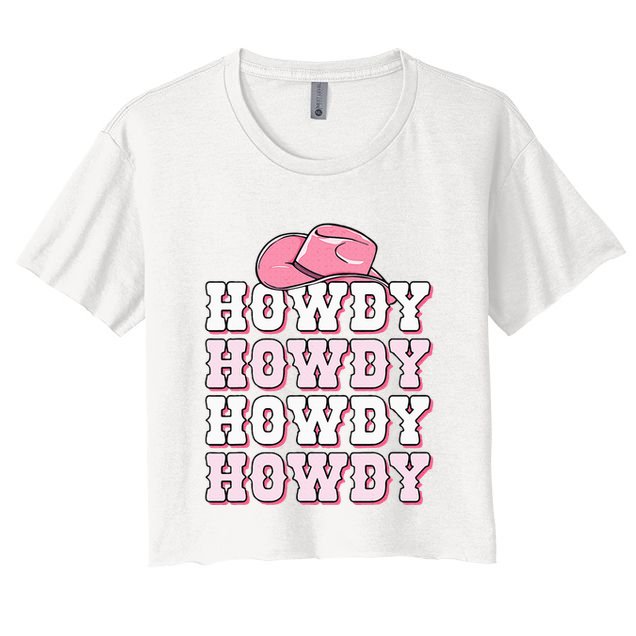Pink Howdy Cow Print Western Country Cowgirl Texas Rodeo Crop Top