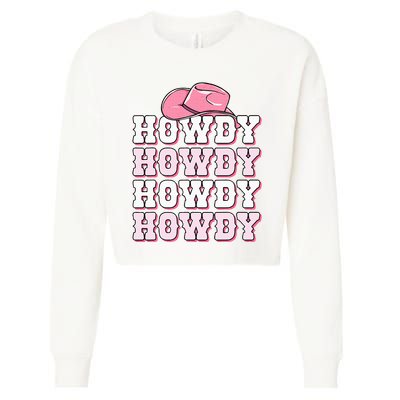 Pink Howdy Cow Print Western Country Cowgirl Texas Rodeo Cropped Pullover Crew