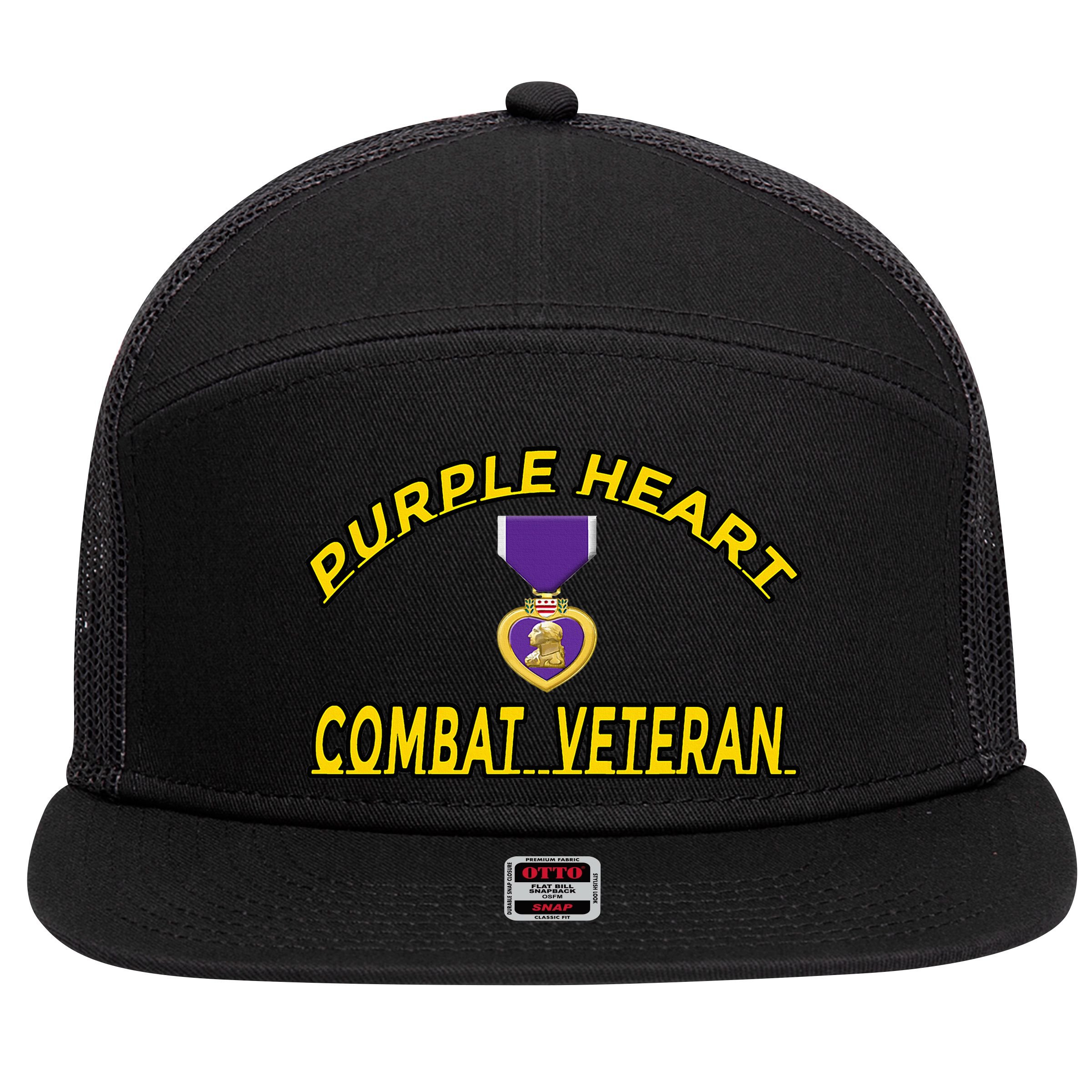 Purple Heart Combat Veteran 7 Panel Mesh Trucker Snapback Hat