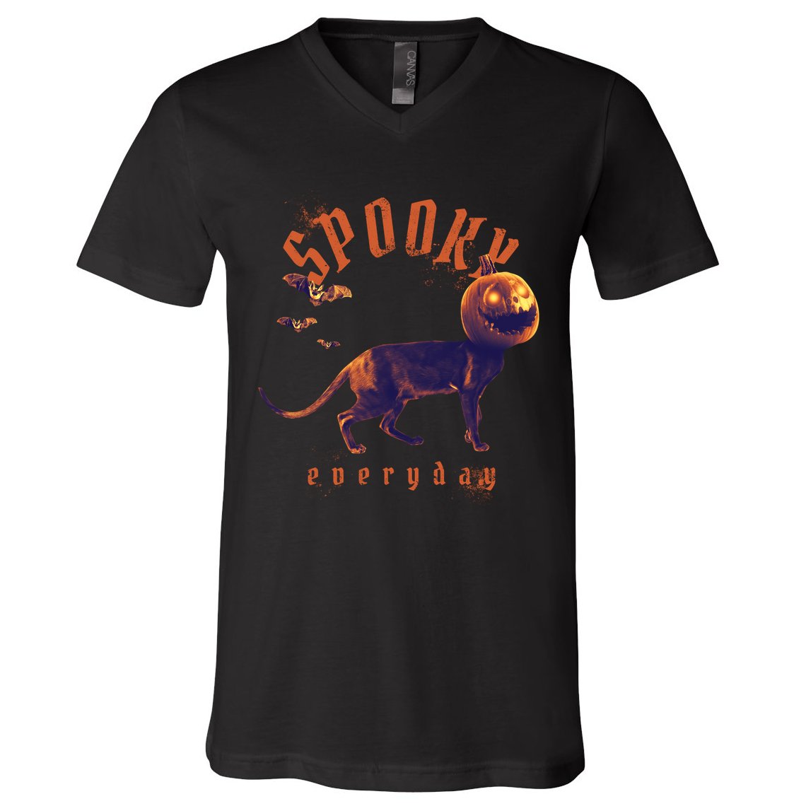 Pumpkin Head Cat V-Neck T-Shirt