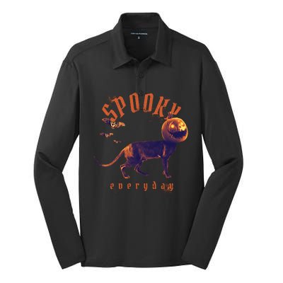 Pumpkin Head Cat Silk Touch Performance Long Sleeve Polo