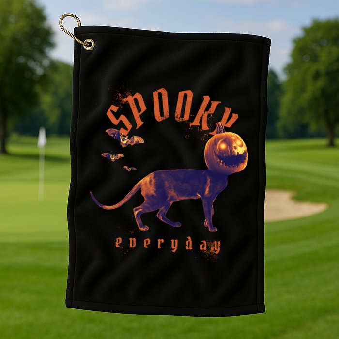 Pumpkin Head Cat Golf Towel