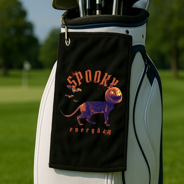 Pumpkin Head Cat Golf Towel