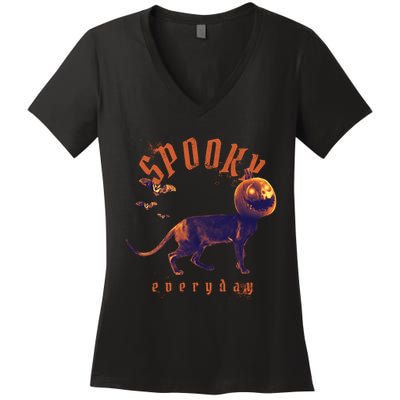 Pumpkin Head Cat Women's V-Neck T-Shirt