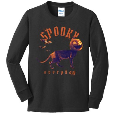 Pumpkin Head Cat Kids Long Sleeve Shirt