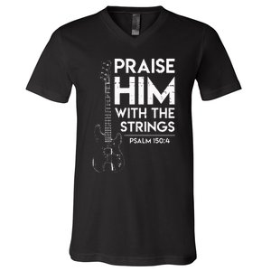 Praise Him Christian Worship Bass Guitar Player V-Neck T-Shirt