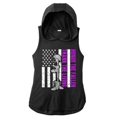 Purple Heart Day Military Honor The Fallen Thank The Living Gift Ladies PosiCharge Tri-Blend Wicking Draft Hoodie Tank