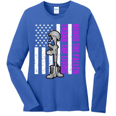 Purple Heart Day Military Honor The Fallen Thank The Living Gift Ladies Long Sleeve Shirt