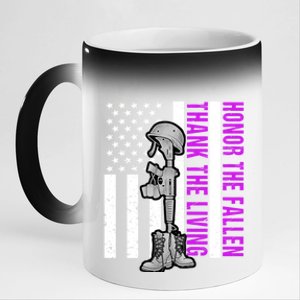 Purple Heart Day Military Honor The Fallen Thank The Living Gift 11oz Black Color Changing Mug