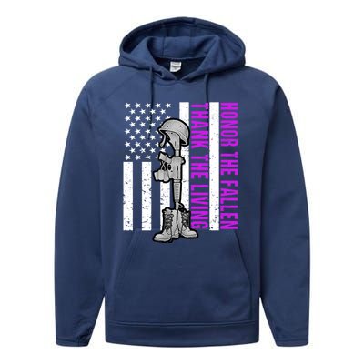 Purple Heart Day Military Honor The Fallen Thank The Living Gift Performance Fleece Hoodie