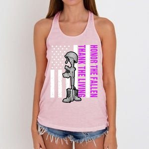 Purple Heart Day Military Honor The Fallen Thank The Living Gift Women's Knotted Racerback Tank