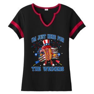 Patriotic Hot Dog Im Just Here For The Wieners 4th Of July Ladies Halftime Notch Neck Tee