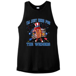 Patriotic Hot Dog Im Just Here For The Wieners 4th Of July Ladies PosiCharge Tri-Blend Wicking Tank