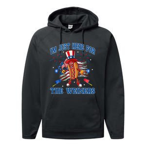 Patriotic Hot Dog Im Just Here For The Wieners 4th Of July Performance Fleece Hoodie