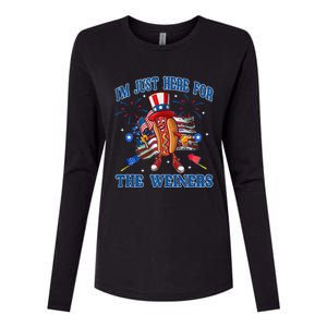 Patriotic Hot Dog Im Just Here For The Wieners 4th Of July Womens Cotton Relaxed Long Sleeve T-Shirt