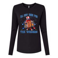 Patriotic Hot Dog Im Just Here For The Wieners 4th Of July Womens Cotton Relaxed Long Sleeve T-Shirt