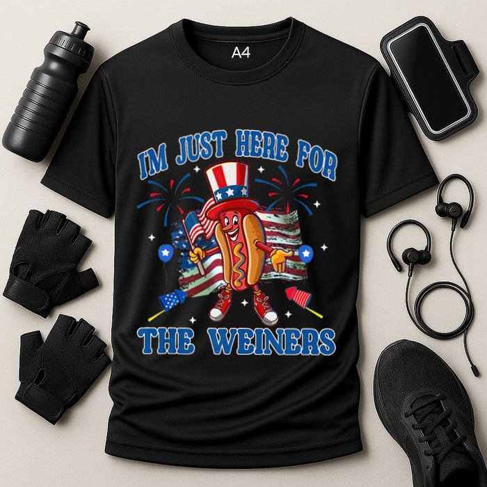 Patriotic Hot Dog Im Just Here For The Wieners 4th Of July Performance Shirt
