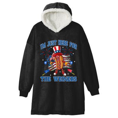 Patriotic Hot Dog Im Just Here For The Wieners 4th Of July Hooded Wearable Blanket