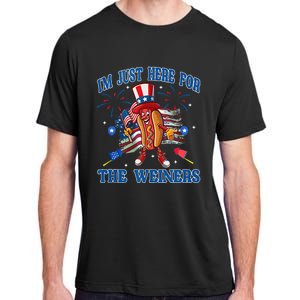 Patriotic Hot Dog Im Just Here For The Wieners 4th Of July Adult ChromaSoft Performance T-Shirt